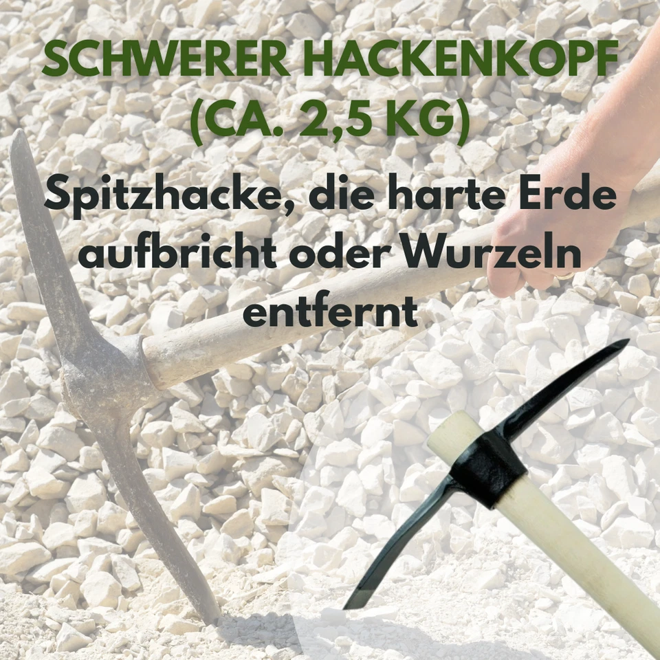 2,5kg Spitzhacke mit Holzstiel Kreuzhacke Hacke Flachhacke 2500g - Bild 4 von 4