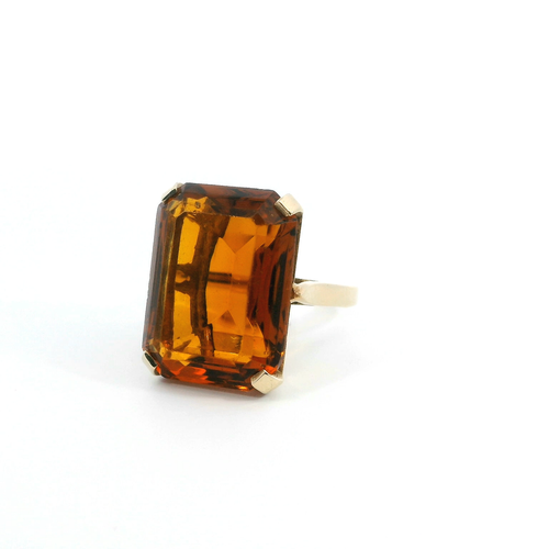 14K Yellow Gold Citrine Emerald Cut Estate Ring Size 6.75 - Video 1 of 1