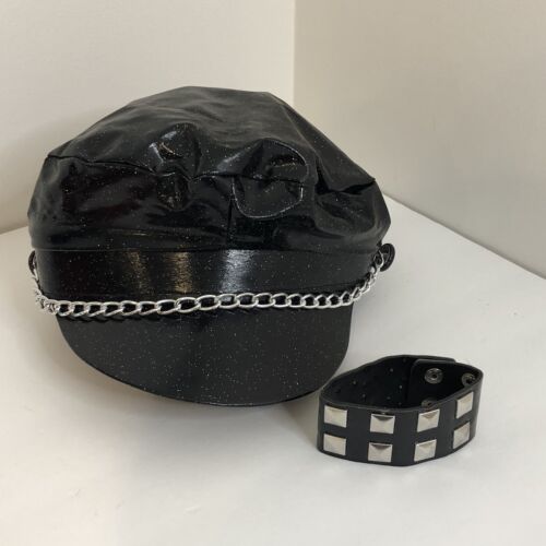 Biker Punk Halloween Costume Accessories Adult Teen Hat Bracelet Cuff Brittany S - Picture 1 of 7