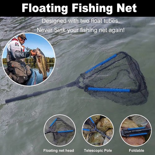 Sea Saltwater Freshwater Fishing Floating Landing Net Extendable Folding Compact - Imagen 4 de 17