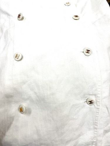 CHANEL 1997 White Linen Dress Golden CC Logo Buttons Sz. S (38) - Picture 9 of 9