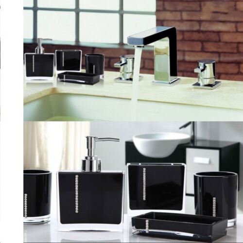 Luxury 4pcs sets Acrylic Bathroom Accessory Black Set Diamond Decration Gift set - Picture 1 of 1