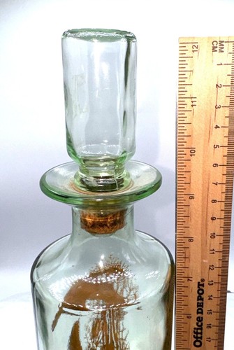 Vintage Green Glass Decanter With Cork Stopper & Orange Canadian Geese Design - Picture 12 of 13
