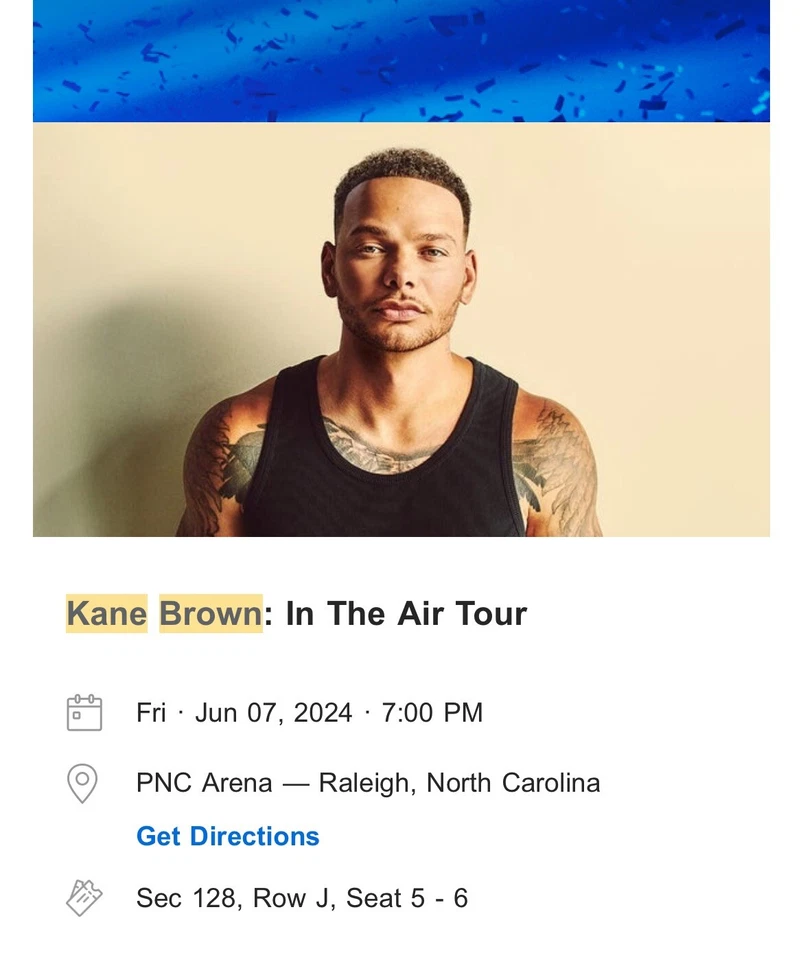 2 Tickets Kane Brown & Parmalee 6/7/24 PNC Arena Raleigh, NC - Image 2 of 3
