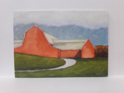 oil paint on a small wooden panel-measures 3.5 in x 5 in.- work is untitled