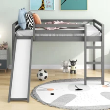 Full Size Loft Bed with Slide & Ladder Wood Bed Frames Modern Bedroom Furnitures