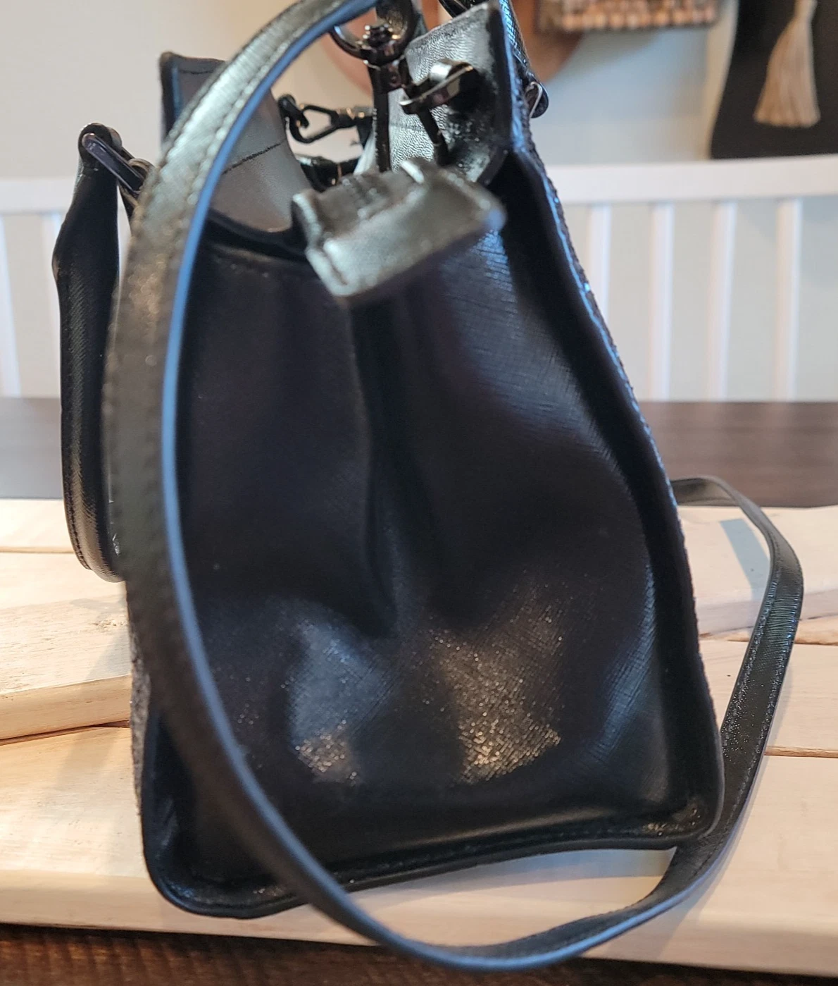 Borsa a mano Kate Spade Cameron glitter borsa a tracolla borsa in pelle nera blu navy