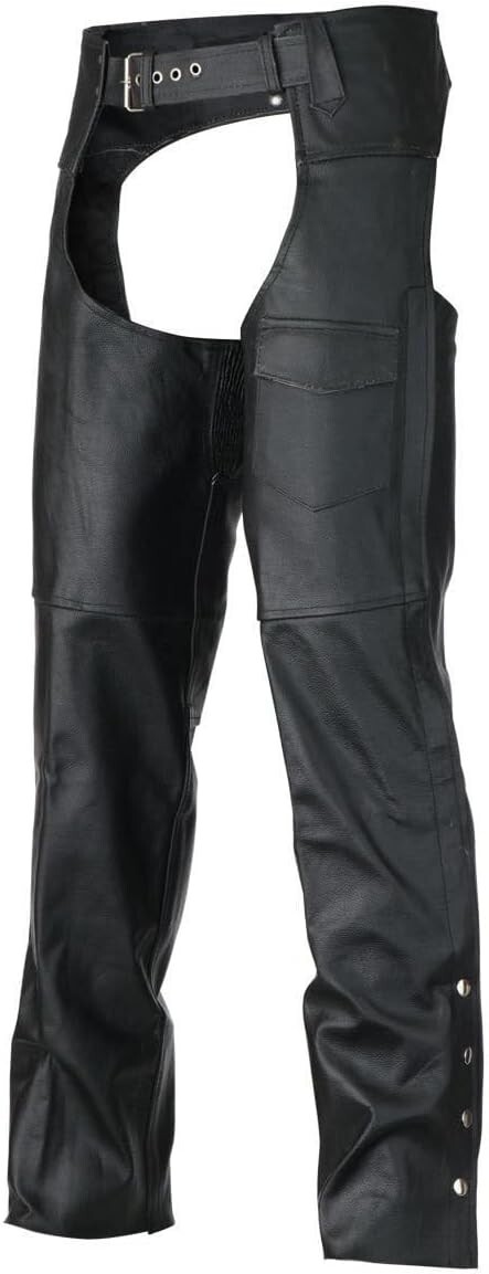 Vance Leather Black Motorcycle Chaps Men's Premium Leather Fully Lined SIZE XL