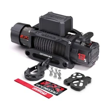 OPENROAD 13500 lb Recovery Winch with Synthetic Rope and 2 Wireless Remotes -...