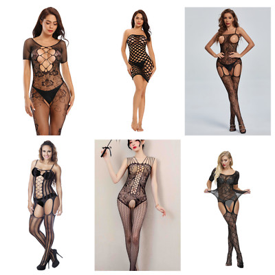 Bodystocking Pferd offen Strumpfhalter Catsuit Sexy Dessous Unterwäsche Netzanzug