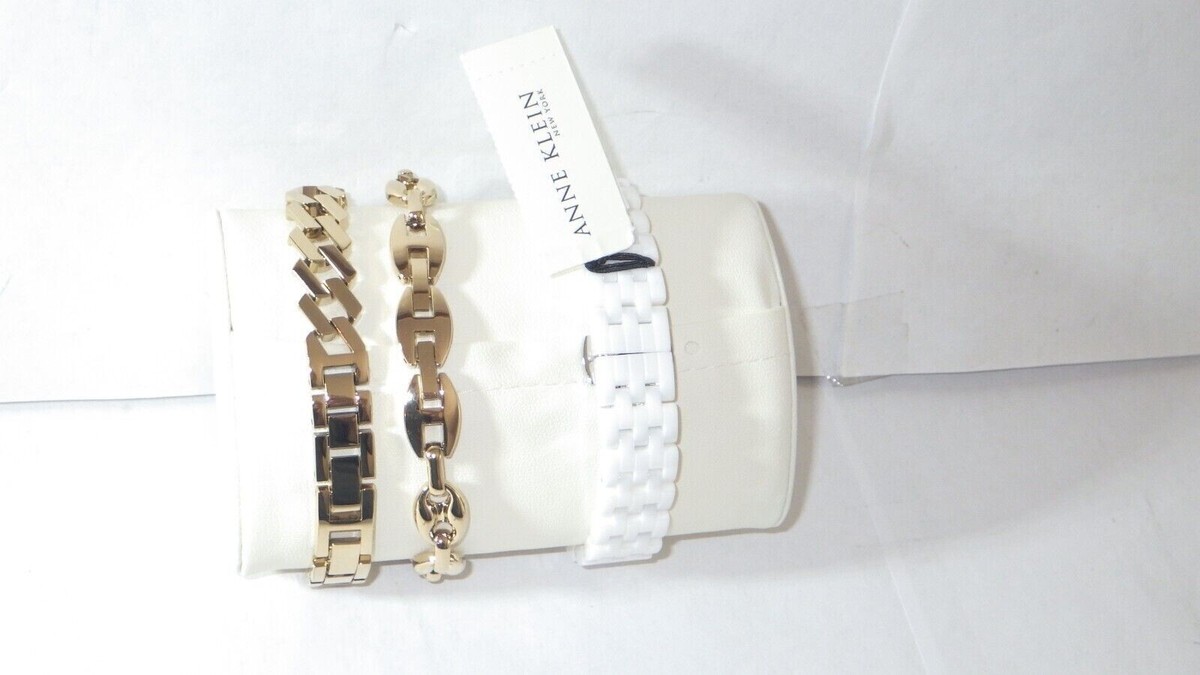Anne Klein Ladies 12/7740WTST White Ceramic Watch w/ 2- Gold 