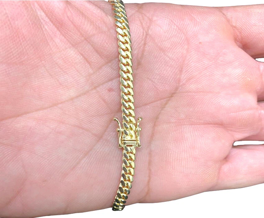 14k Solid Yellow Gold Miami Cuban Link 4mm Chain Necklace Bracelet