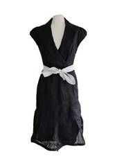 Coast Womens Black Belted Cap Sleeve 100% Ramie A-Line Dress. UK 12, EU 40.