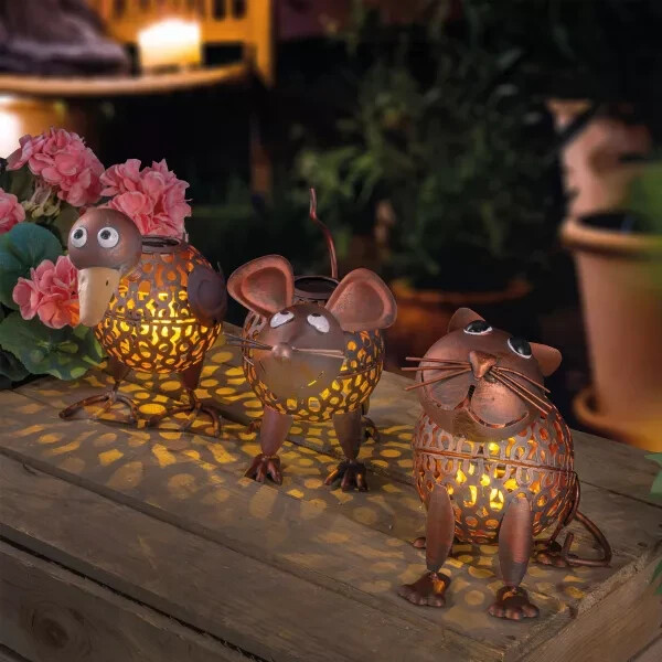 3Er-Set Led Solar Figuren Metall Solarleuchte Garten Deko Lampe Leuchte Figur-image