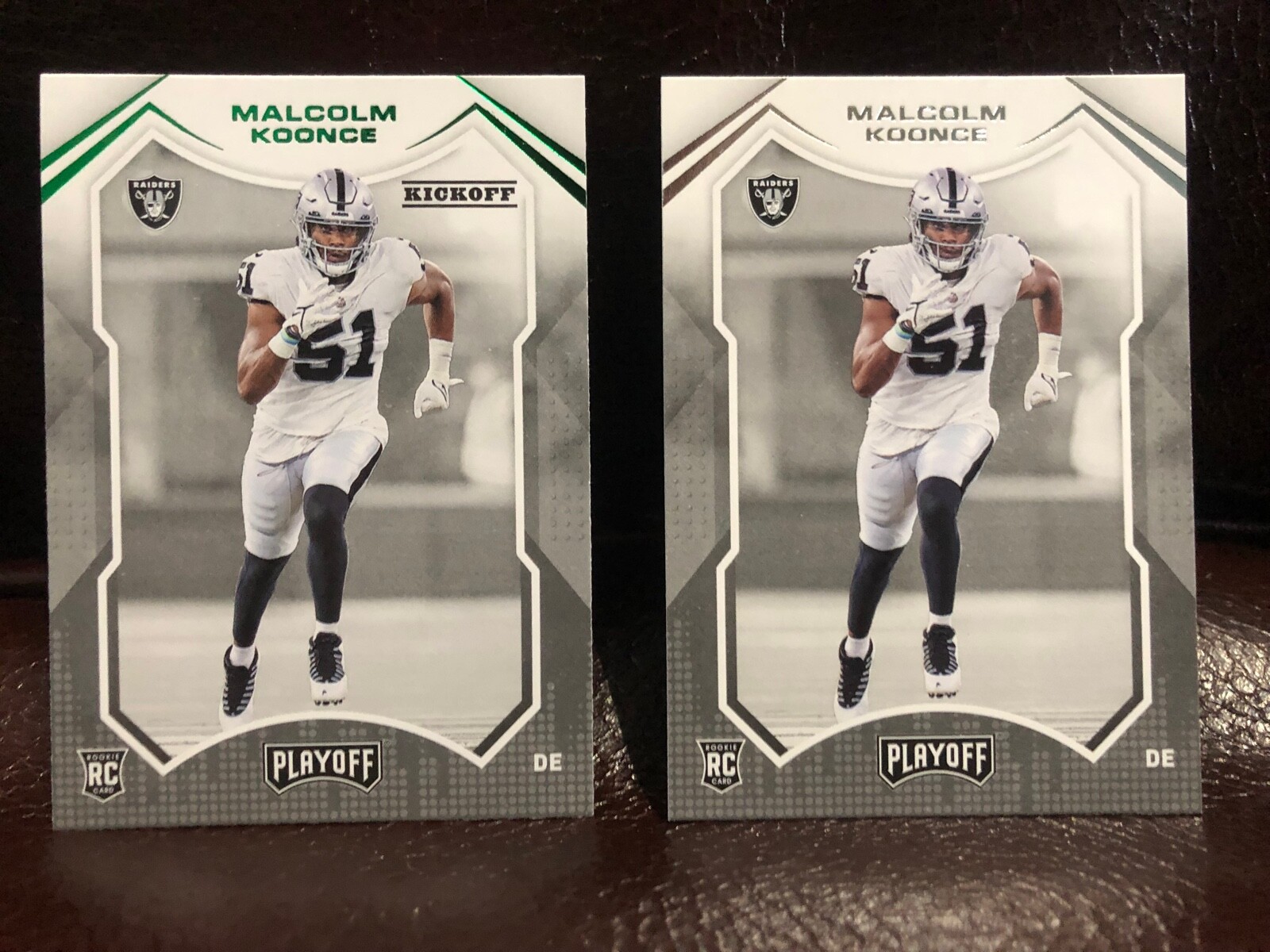 2021 Panini Playoff Green Foil Kickoff Malcolm Koonce # 276 & Base #276 Raiders