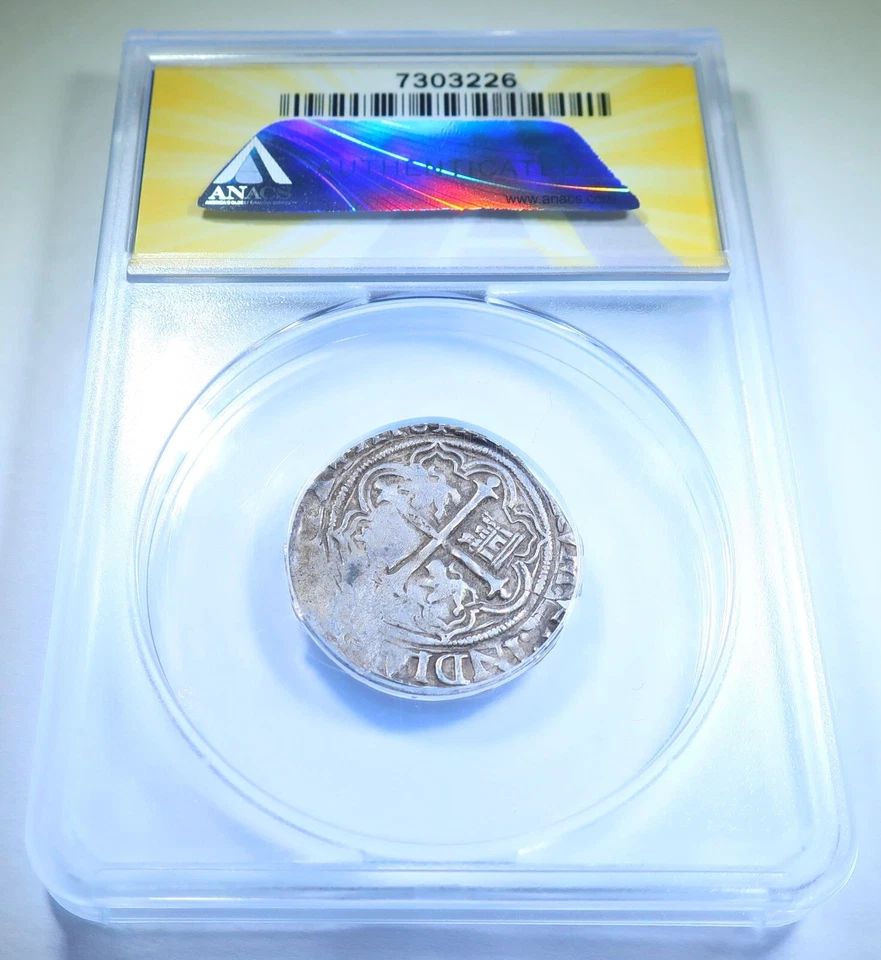 ANACS VF30 1500s Philip II Mexico Silver 1 Reales Colonial Cross Pirate Cob Coin - Image 2 of 2