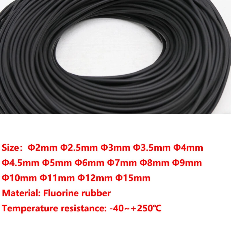 Black Diameter 2mm-15mm O Ring Solid Fluorine Rubber Cord Anti Oil Seal Gasket - Image 2 of 4