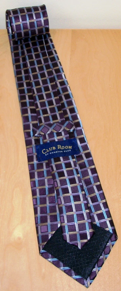 Corbata Charter Club Room púrpura cuadrados para hombre de seda 58" de largo x 3,75" de ancho (D277) Foto 3 de 4
