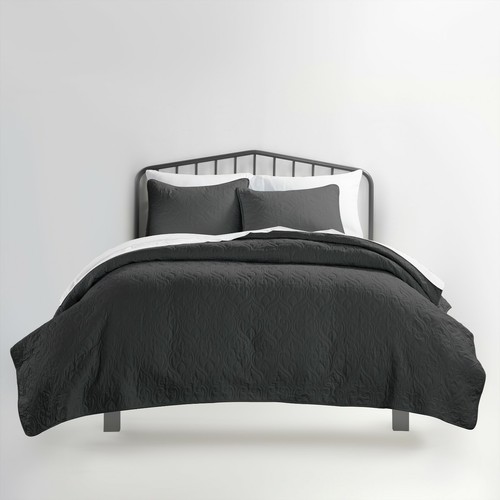 Premium Ultra Soft Quilted 3 Piece Coverlet Set Kaycie Gray Hotel Collection - Picture 8 of 111
