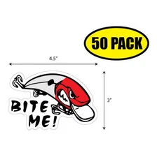50 PACK 4"x2.75" BITE ME FISHING Sticker Decal Humor Funny Gift VG0260