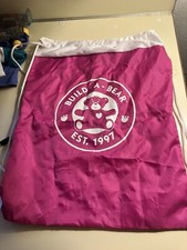 EUC Build A Bear BABW Drawstring Cinch Bag Backpack Tote Nylon Fuchsia Pink