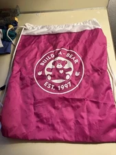 EUC Build A Bear BABW Drawstring Cinch Bag Backpack Tote Nylon Fuchsia Pink