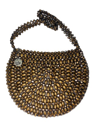 The Sak Montara Brown Wood Beaded Shoulder Handbag Bohemian Hobo Espresso  Coco
