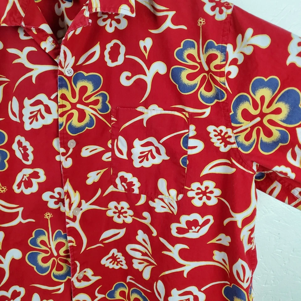 Camisa Hawaiana Estructura Vintage Para Hombre Grande Roja Cuello Abotonado Manga Corta Foto 3 de 4