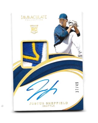 2019 Immaculate ON CARD Auto Sick Patch Justus Sheffield Seattle Mariners #/49