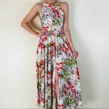 ABEL THE LABEL ATL Vienna Floral Boho Maxi Dress MEDIUM Open Back Halter Anthro