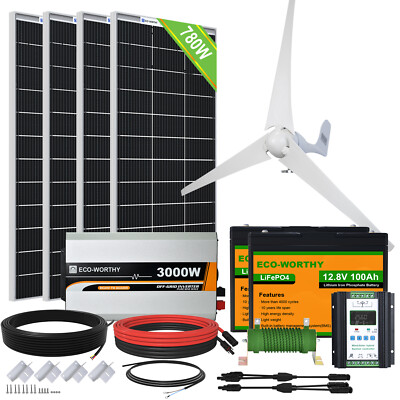 1180W Solaranlage komplettpaket Hybrid 400W Windgenerator Solarpanel mit LiFePO4