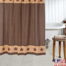 Cotton Primitive Country Shower Curtain 72x72 Stars Plaid Fabric Bathroom Decor