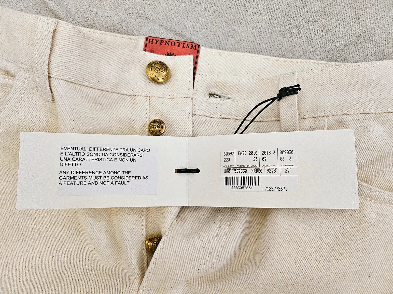Gucci 'Hypnotism' Washed Cotton Drill Wide Leg Jeans in Ivory, size 27, NWT image 5