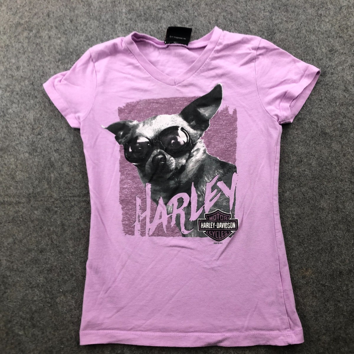 Harley Davidson Shirt Girl XS Pink Short Sleeve Chihuahua Graphic