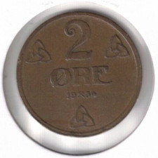 1934 Norway 2 Ore Haakon VII Crowned Monogram Bronze Coin!