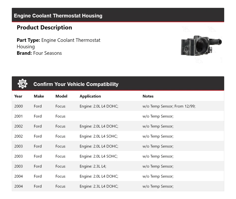 For 2000-2004 Ford Focus Engine Coolant Thermostat Housing 4 Seasons 2001 2002 - Image 2 of 4