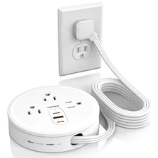 Retractable Travel Power Strip 4 Ft Flat Plug 3 Outlets 3 USB Ports Charging