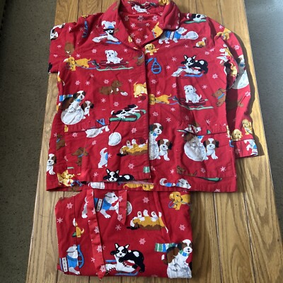Nick Nora Pajama Set Pant Shirt Sledding Dog Winter Flannel