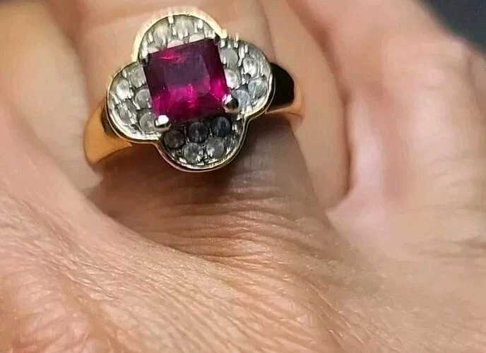 Rubí/rosa chapado en oro amarillo vintage 😍 Elegante plata probada 7"5 Foto 4 de 4