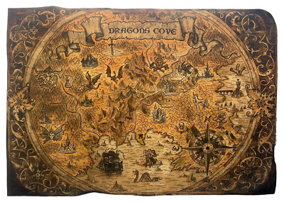 Treasure Map Poster Medieval Dragons Decorations Art Pirate Maps Print Canvas