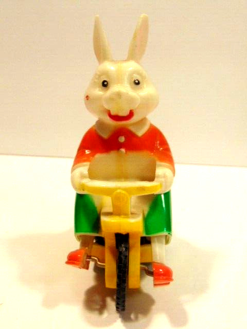 Older plastic Easter bunny friction toy; Easter Unlimited, Hong Kong