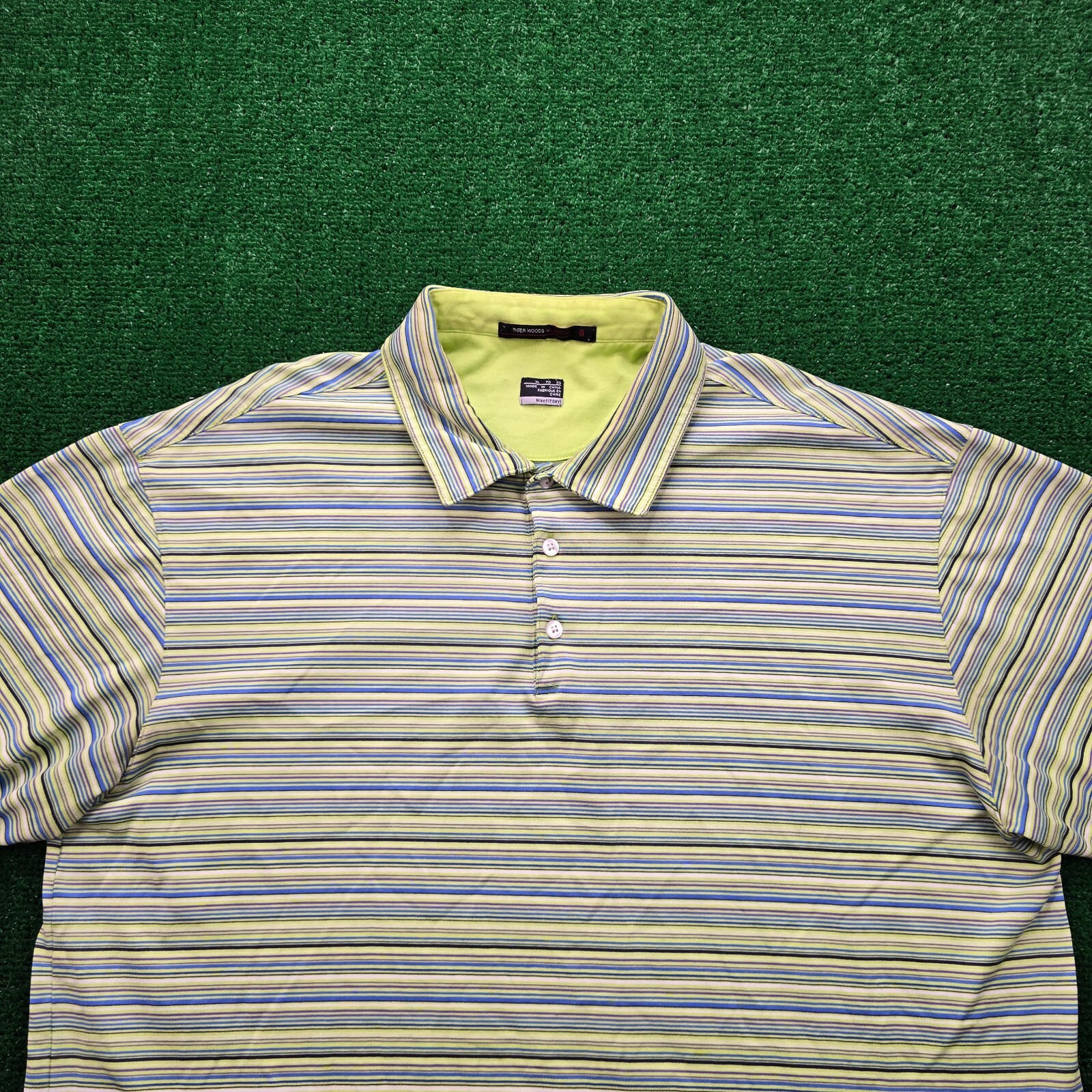 Nike Tiger Woods Polo Shirt Mens XL Green Striped Short Sleeve Golf Preppy thumbnail 2