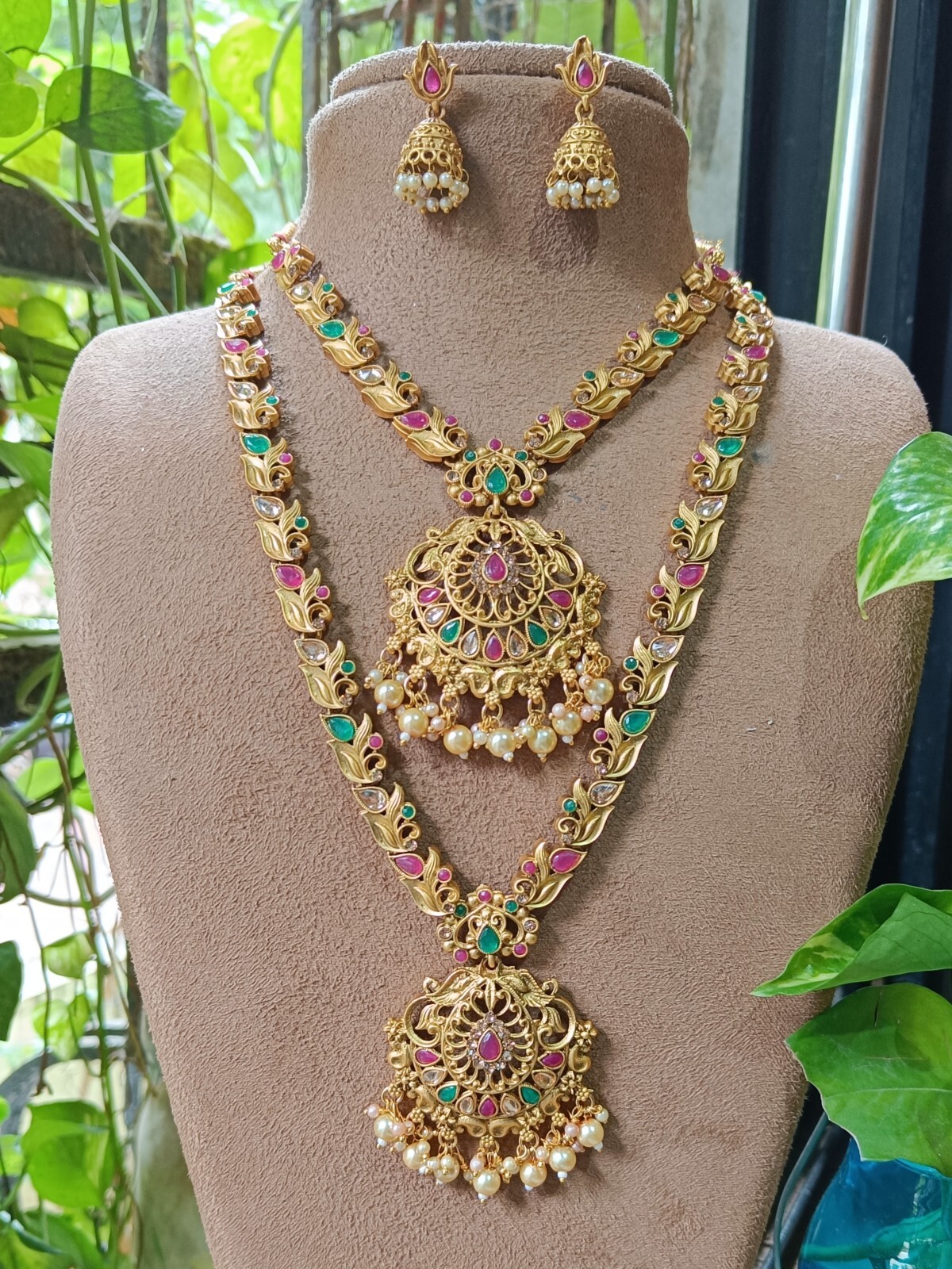SOUTH INDIAN BOLLYWOOD 22K MATTE GOLD PLATED TEMPLE JEWELRY STYLE