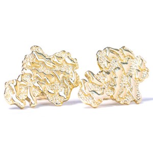 Authentic Mens Gold Plated Gold Nugget 925 Sterling Screw Back Post Small Stud Earrings