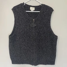Susan Bristol Wool Blend Zip Up Sweater Vest XL Charcoal Gray Cable Knit Tassel