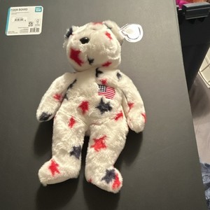 Ty Beanie Babies Spangle White Bear Plush Patriotic Stars Flag Patch w/ Tag