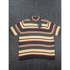 vtg y2k Laura Scott Womens Mock Neck Striped Short Sleeve Ribbed Sweater Brown L