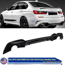 For 2019-22 BMW G20 330e 330i M-Performance Gloss Black Rear Bumper Diffuser Lip