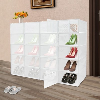 20* Stackable Shoe Storage Box Durable Plastic Sneaker Display Case Organizer
