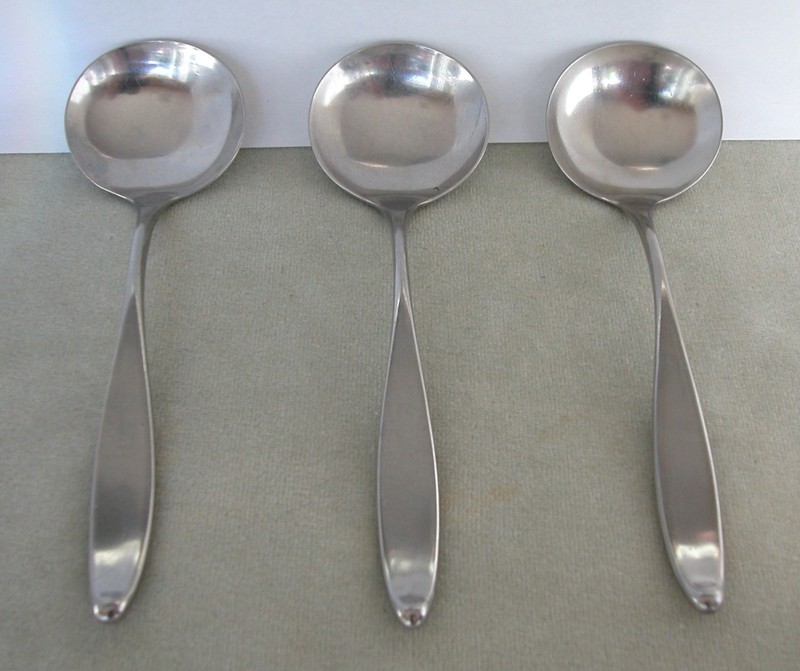 3 vintage Lauffer Design 2 Soup Spoons 18/8 Stainless, 6 ½ " Germany